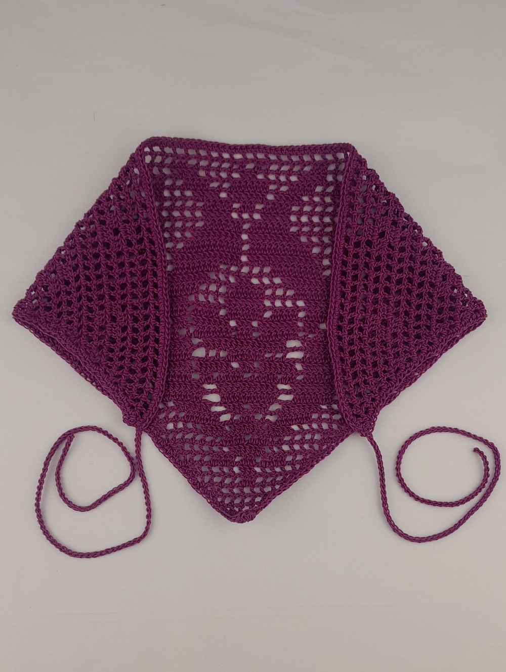 Handcrafted Crochet Purple Filet Dragonfruit Head Bandana Kerchief Tie Back - Picture 5 of 8